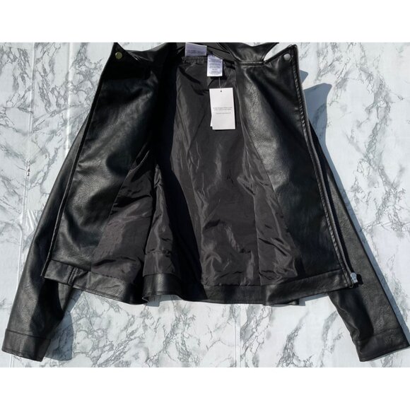 Def Leppard Girls Moto Jacket Black Leather Look Size 14/16 With Pink Paw Prints - Picture 3 of 7